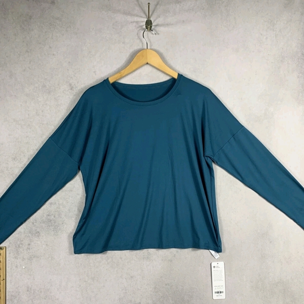 CRZ YOGA Womens Long Sleeve UPF50+ Crop T-shirt Blue Green Yoga Medium 8/10